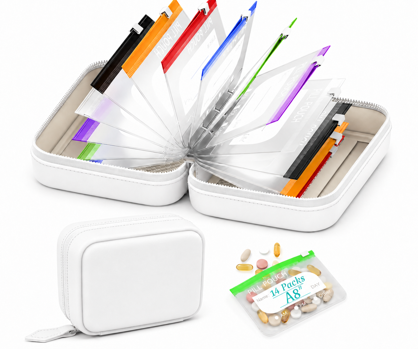 A8 Waterproof Pill Pouch Set – 7 to 14 Days of Meds & Vitamins💧Waterproof & Crush-Resistant Shell