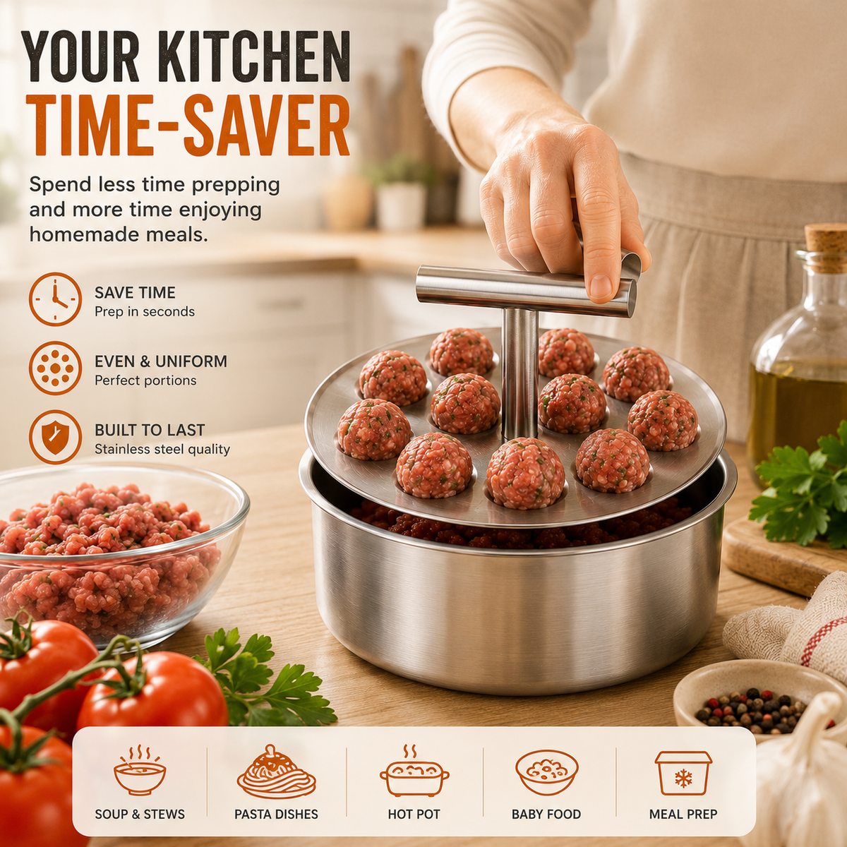 ๐ Non-Stick Stainless Steel Meatball Scoop โ Perfect Round Meatballs Without Messy Hands