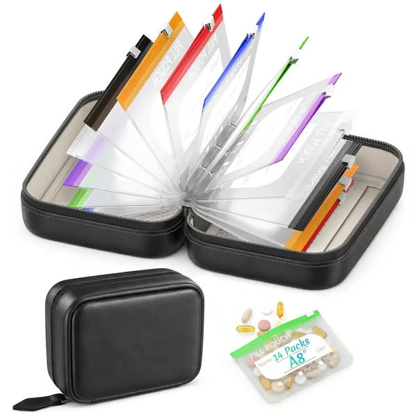 A8 Waterproof Pill Pouch Set – 7 to 14 Days of Meds & Vitamins💧Waterproof & Crush-Resistant Shell