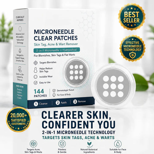 🌿2-in-1 Microneedle & Hydrocolloid Patch & Invisible Face & Body Patches for Raised Moles, Acne, Flat Warts & Skin Tags - Helps Improve the Appearance of Wrinkles, Scars & Blemishes