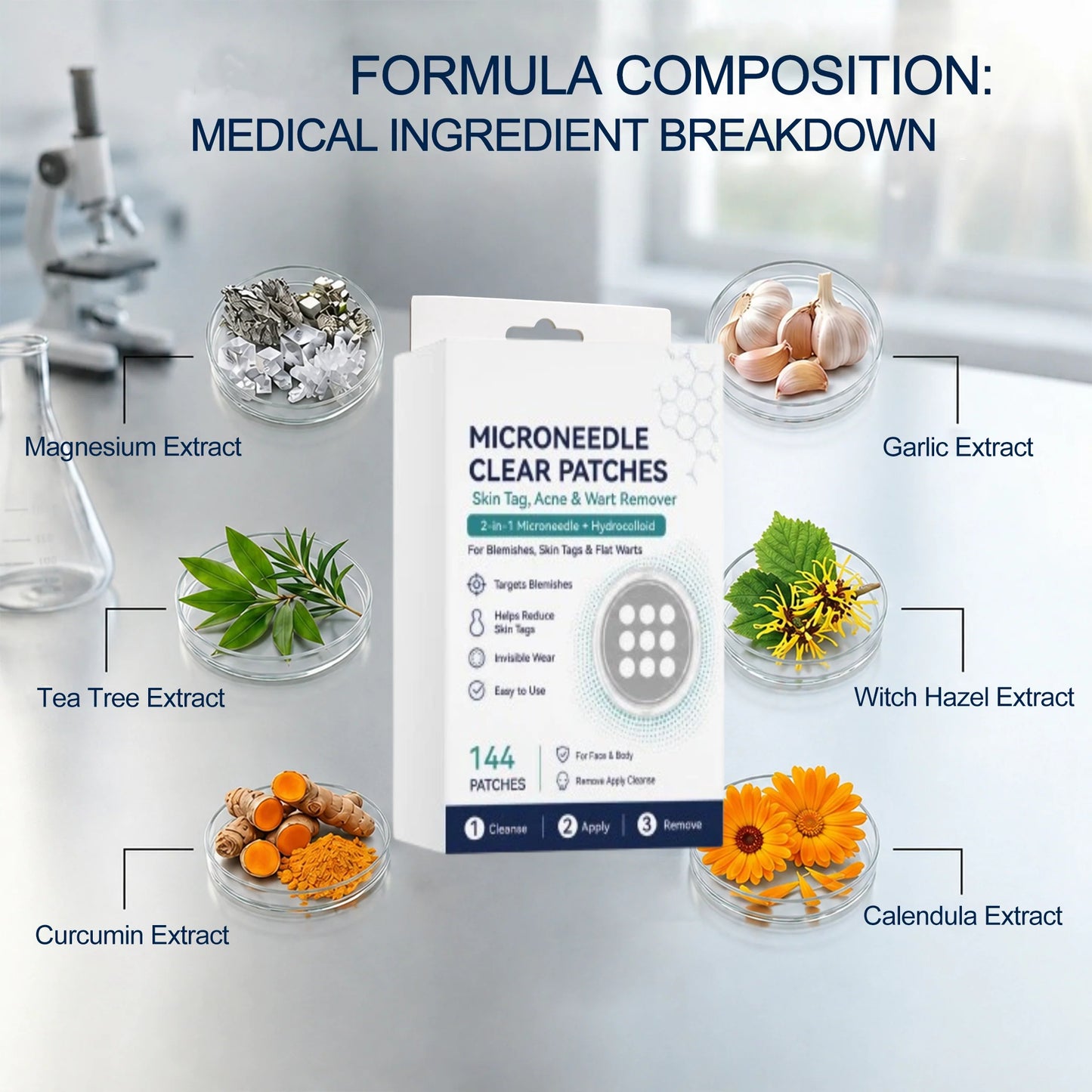 🌿2-in-1 Microneedle & Hydrocolloid Patch & Invisible Face & Body Patches for Raised Moles, Acne, Flat Warts & Skin Tags - Helps Improve the Appearance of Wrinkles, Scars & Blemishes