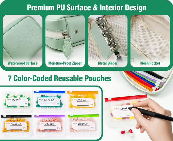 A8 Waterproof Pill Pouch Set – 7 to 14 Days of Meds & Vitamins💧Waterproof & Crush-Resistant Shell