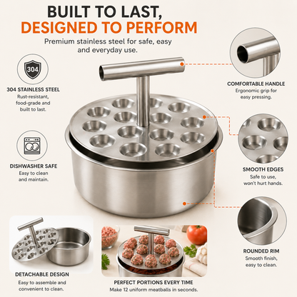 🍝 Non-Stick Stainless Steel Meatball Scoop – Perfect Round Meatballs Without Messy Hands