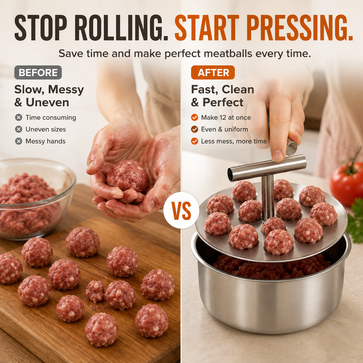🍝 Non-Stick Stainless Steel Meatball Scoop – Perfect Round Meatballs Without Messy Hands