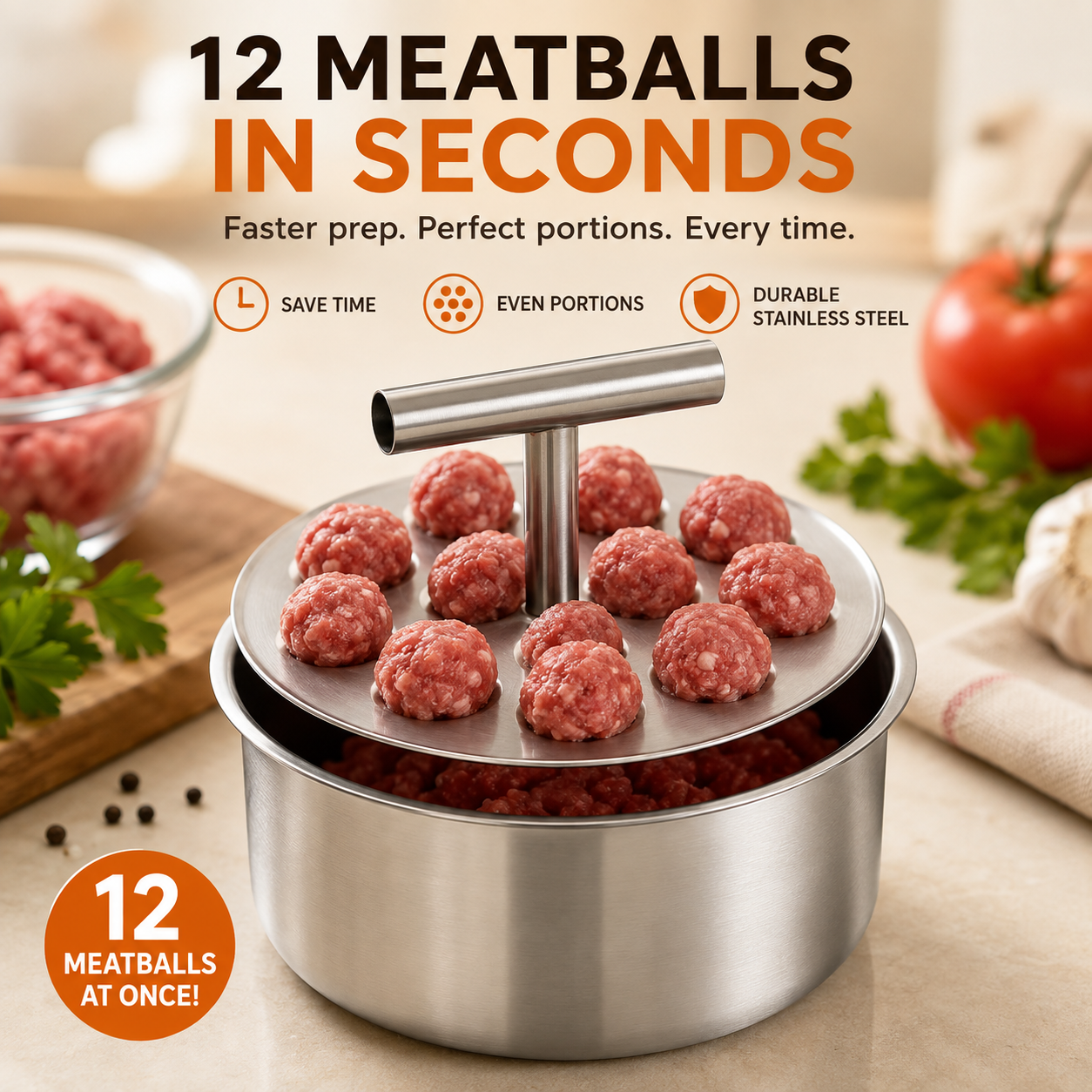 🍝 Non-Stick Stainless Steel Meatball Scoop – Perfect Round Meatballs Without Messy Hands