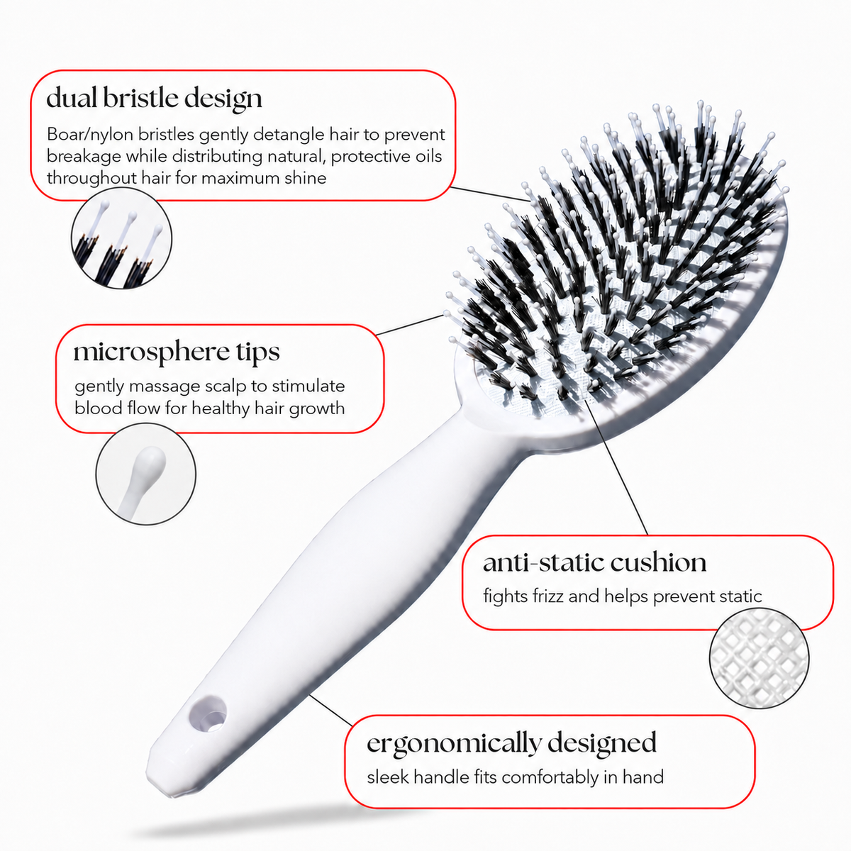 Viral Boar Bristle Detangling Hair Brush for Smooth & Shiny Hair