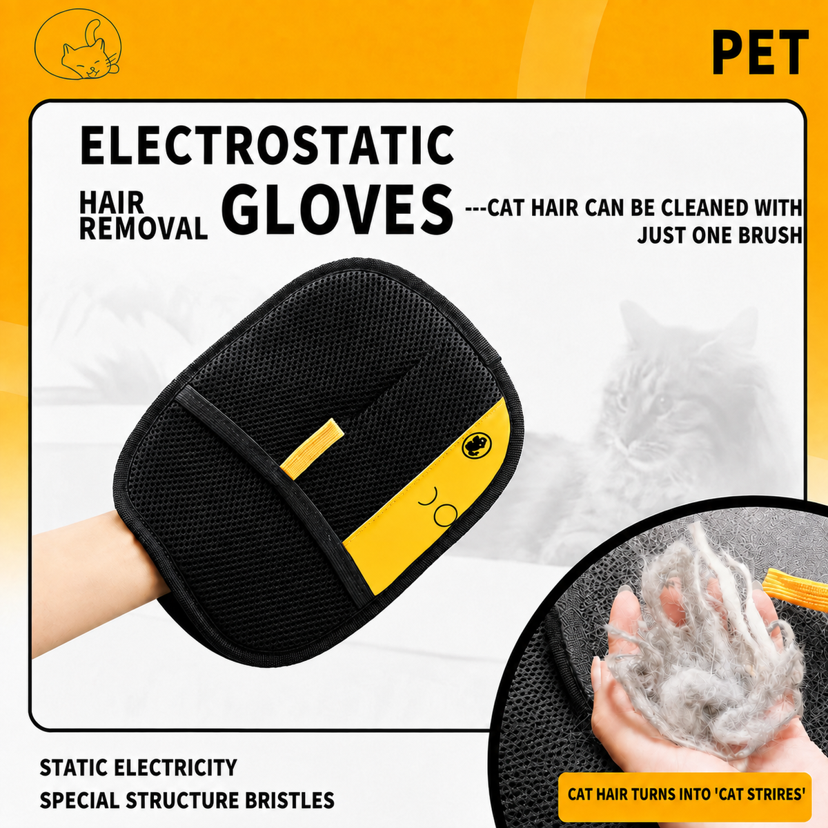 Pet Hair Remover Glove for Cats & Dogs, Reusable Electrostatic Lint Remover Mitt for Furniture, Couch, Carpet & Clothes