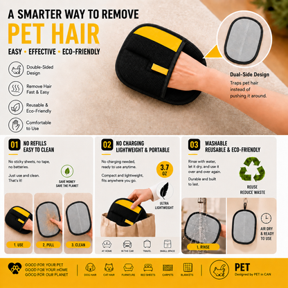 Pet Hair Remover Glove for Cats & Dogs, Reusable Electrostatic Lint Remover Mitt for Furniture, Couch, Carpet & Clothes