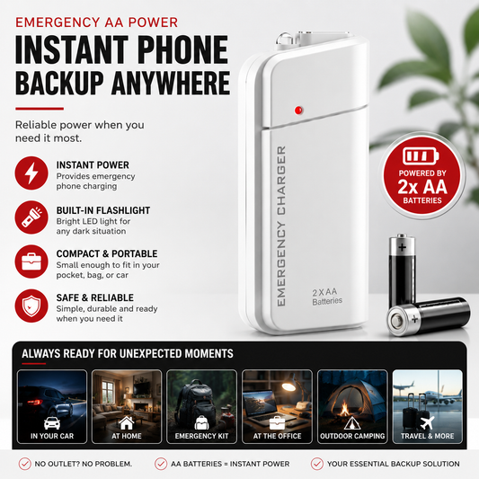 Portable Emergency Phone Charger AA Battery Powered Power Bank with LED Flashlight