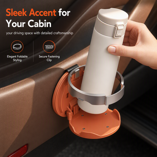 Foldable Car Door Cup Holder & Storage Tray — Fits Large Bottles & Phones