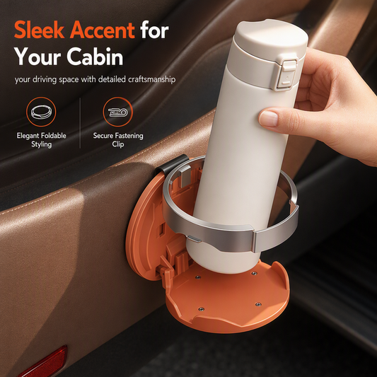 Foldable Car Door Cup Holder & Storage Tray — Fits Large Bottles & Phones