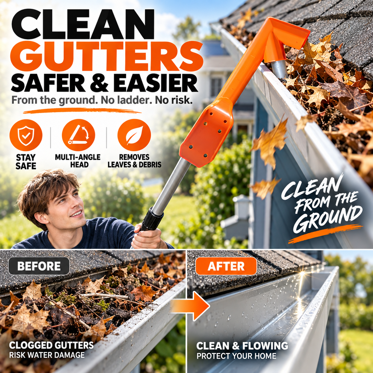 Adjustable Gutter Cleaning Scoop — Clear Leaves & Debris from the Ground